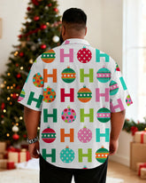 Big & Tall Men's Christmas Colored Ball Cartoon Print Short Sleeve Shirt